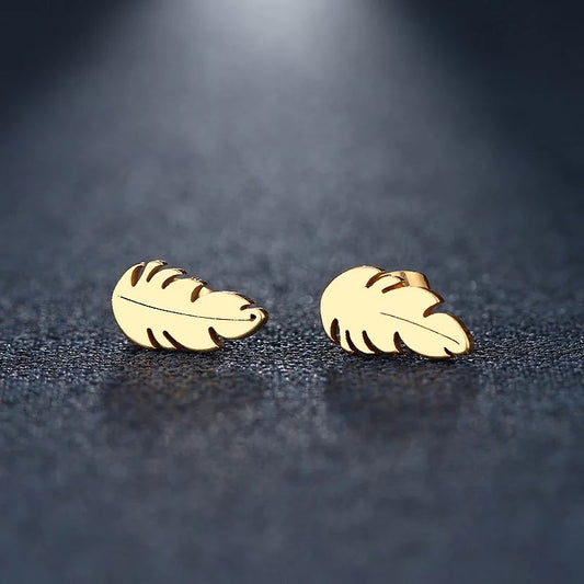 Gold Feather Studs