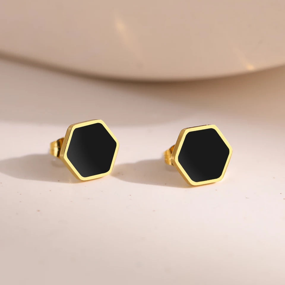 Gold Hexagon Studs