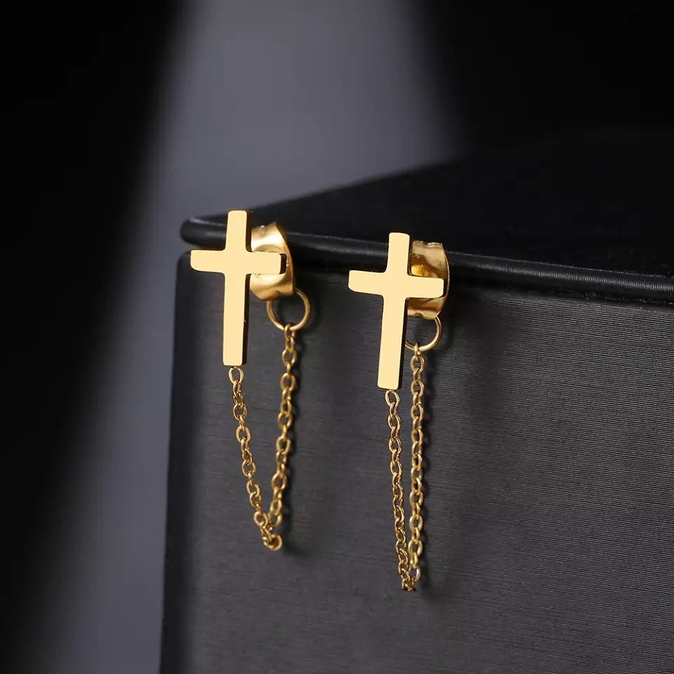 Cross chain earrings